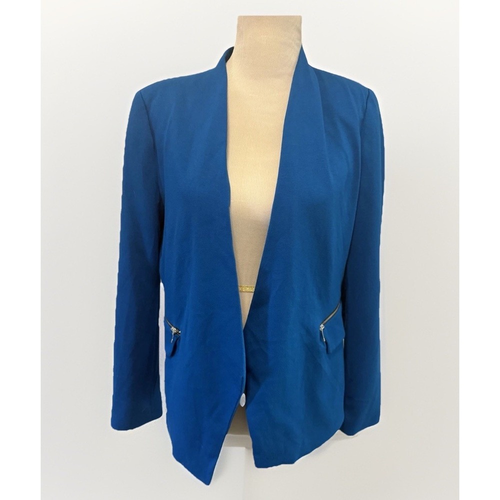 ZARA Basics COBALT‎ ELECTRIC BLUE JACKET BLAZER WITH ZIP POCKETS SIZE Large